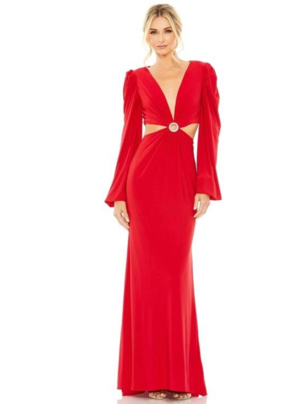 NWT Ieena for Mac Duggal Jersey Puff Sleeve Cut Out Column Gown - size 6